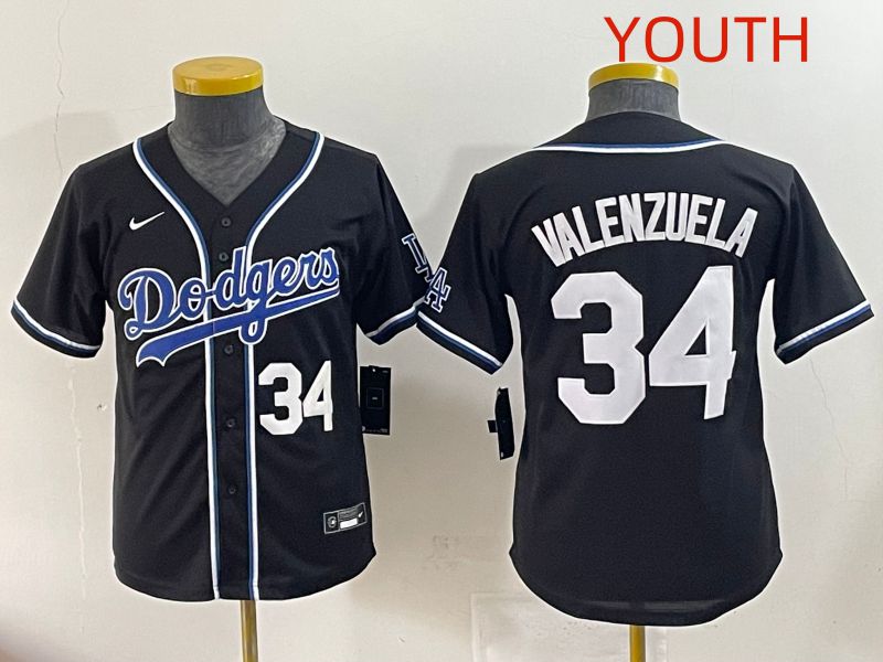 Youth 2025 Los Angeles Dodgers #34 Valenzuela Black Three generations Fashion Nike MLB Jersey style 2->youth mlb jersey->Youth Jersey